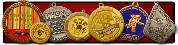 Diestruck Custom Medallions from Awards Canada are lined up in a box