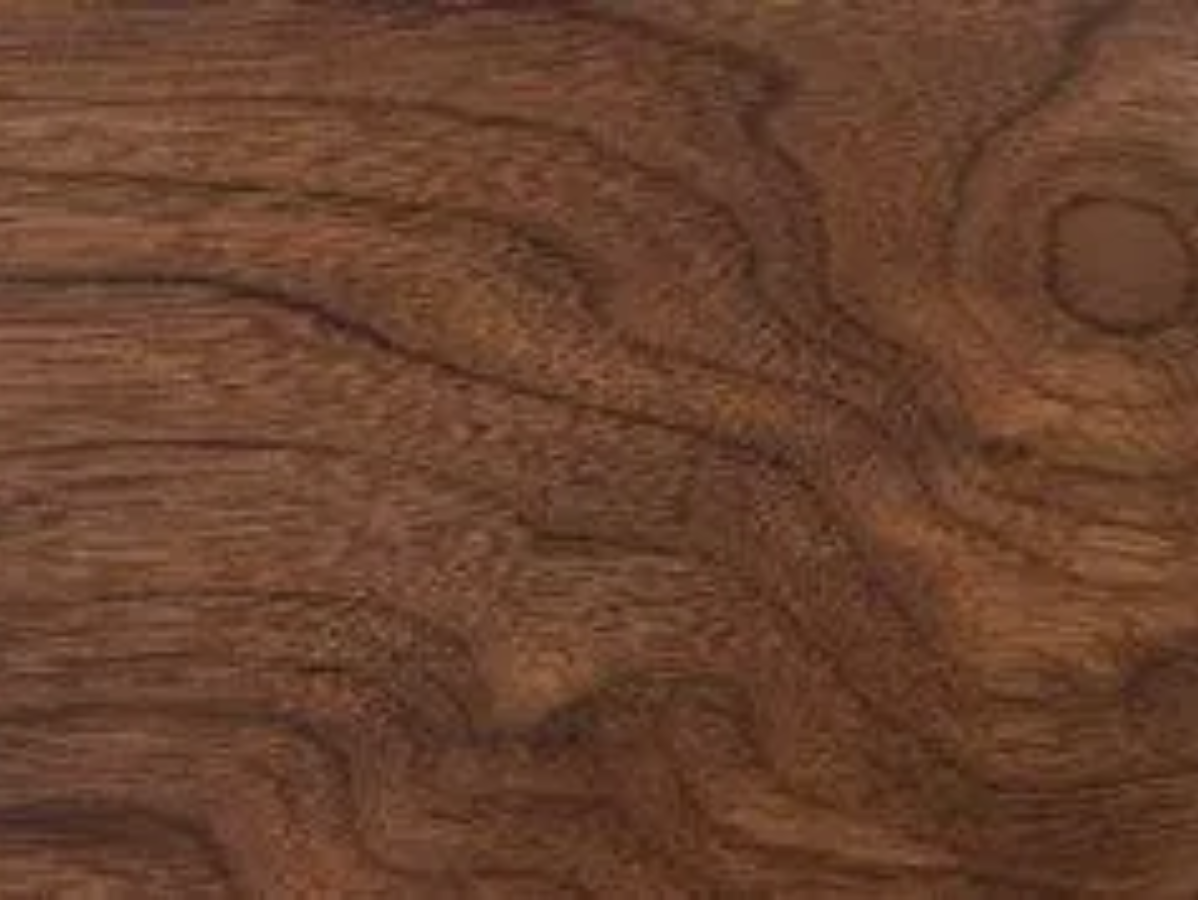 Dark brown wood grain with swirling patterns and knots.