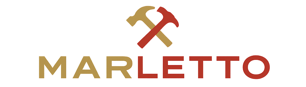 Un logo pour Marletto avec deux marteaux dessus