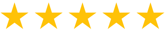 Five yellow, five-pointed stars aligned in a row, representing a five-star rating.