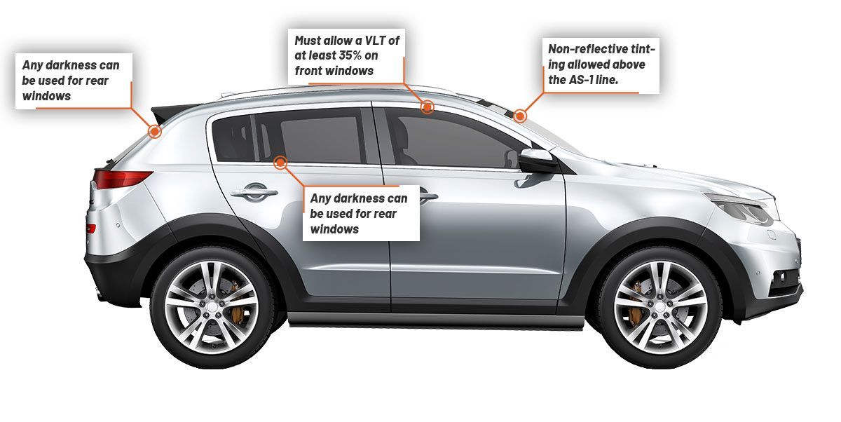 A silver suv with stickers on the side of it.