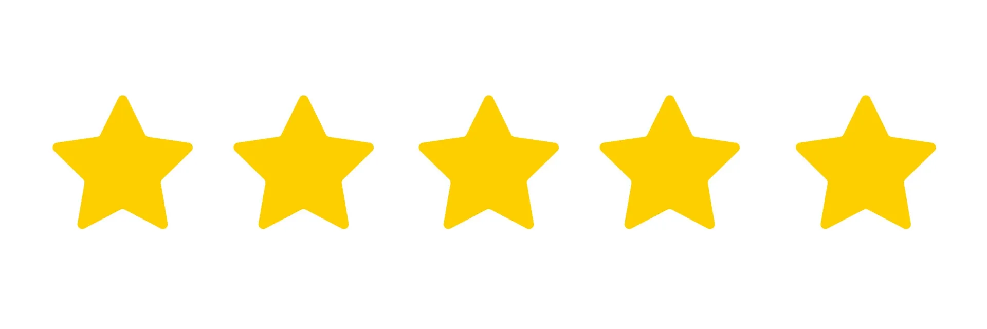 A row of five yellow stars on a white background.