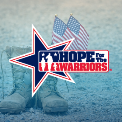 A logo for hope for the warriors with a pair of military boots