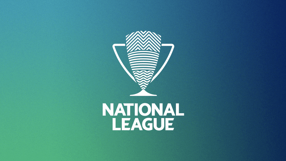 A logo for the national league with a trophy on a blue and green background