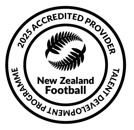 A black and white logo for new zealand football talent development program.
