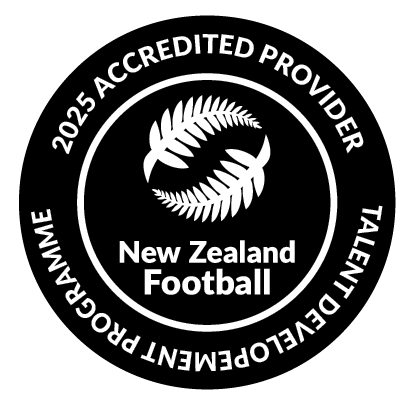 A black and white logo for new zealand football talent development program
