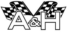 A black and white logo with checkered flags and the letters a and h.