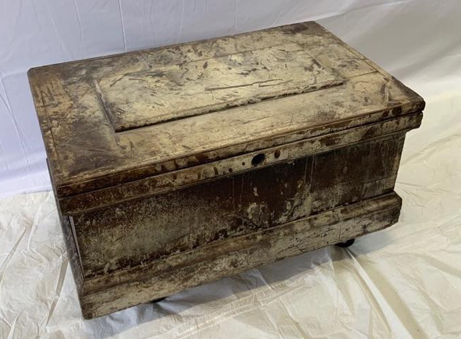 Antique chest restoration, water and fire damage