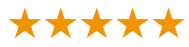 five orange stars are lined up in a row on a white background .