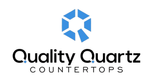 A logo for quality quartz countertops with a blue star on a white background.