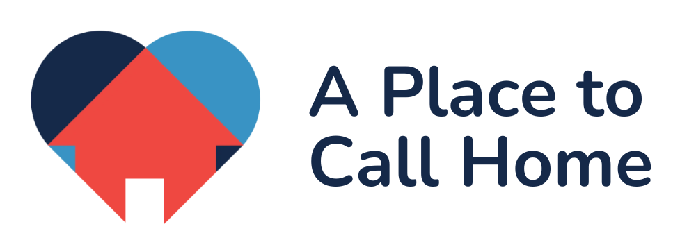 Logo with a heart-shaped design, containing a house and text that reads 