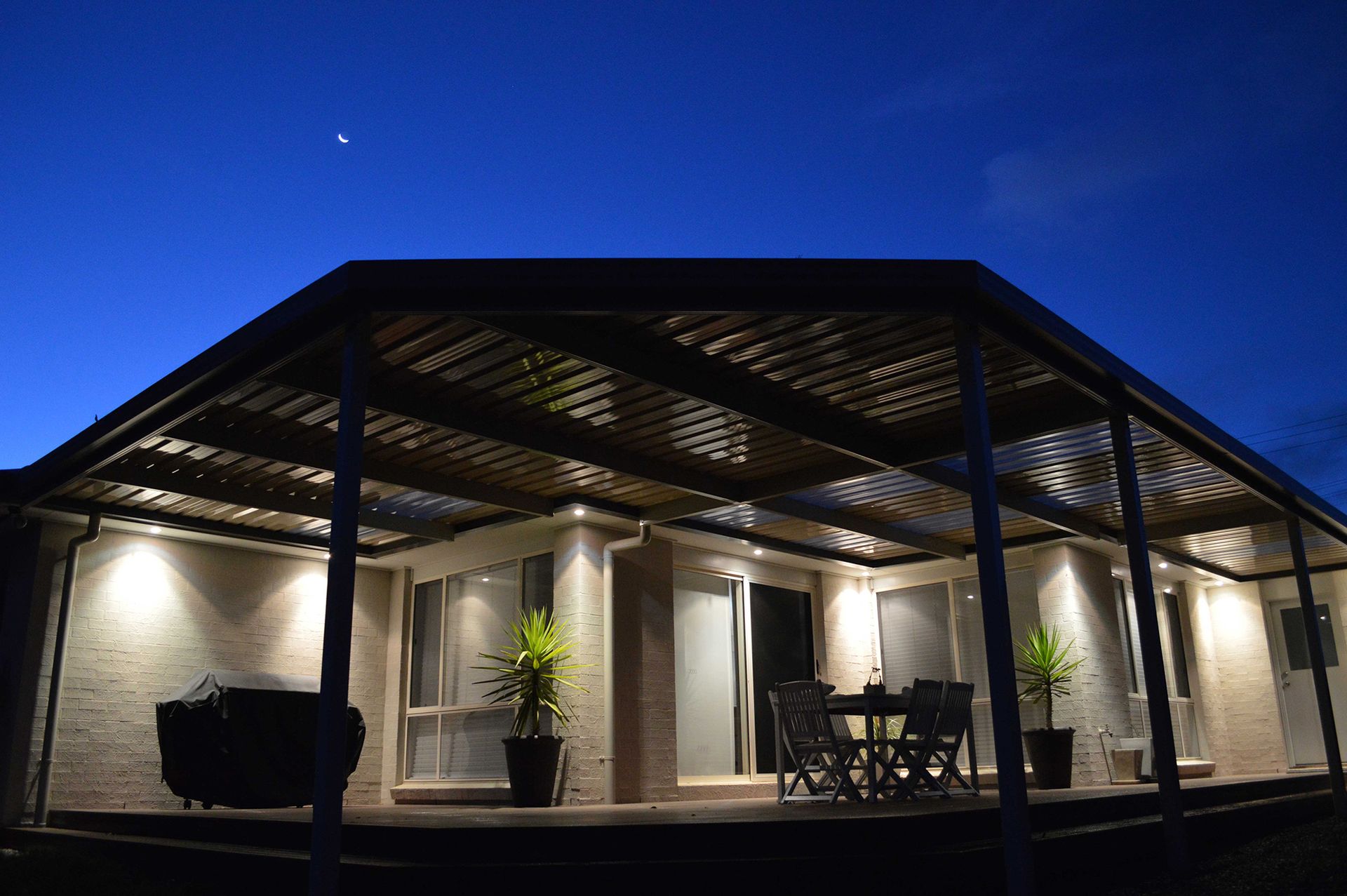 Patio at Night - Wallan, VIC - Victorian Garages & Barns