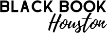 A black and white logo for black book houston.