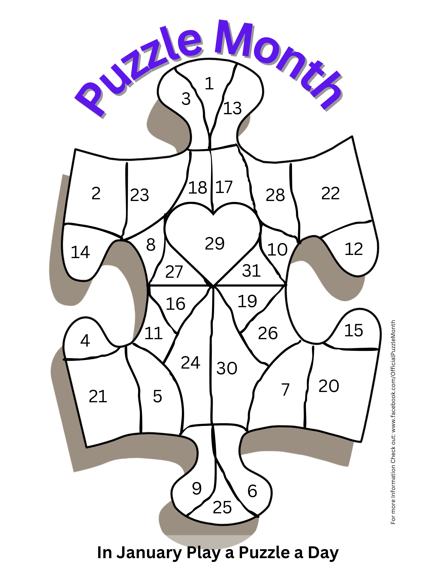 Puzzle Month is January with Free Puzzle Month Calendar image