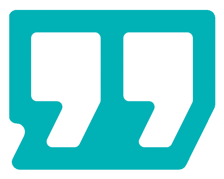 Teal stylized quotation mark.