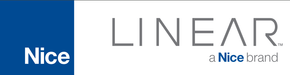 Logo for Linear, a Nice brand, in gray font and blue square with 