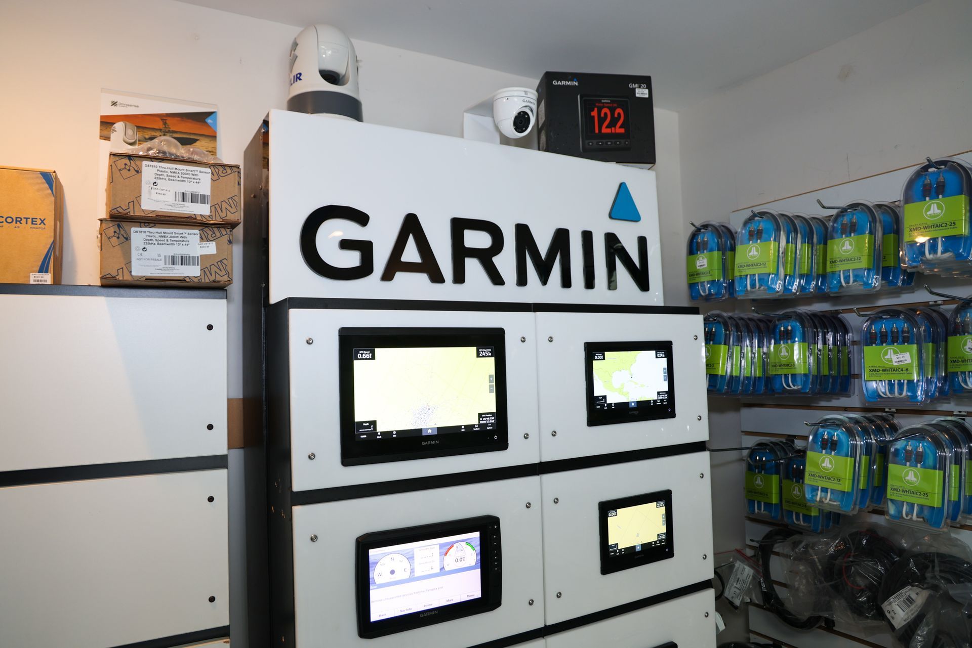 A display of garmin products in a store