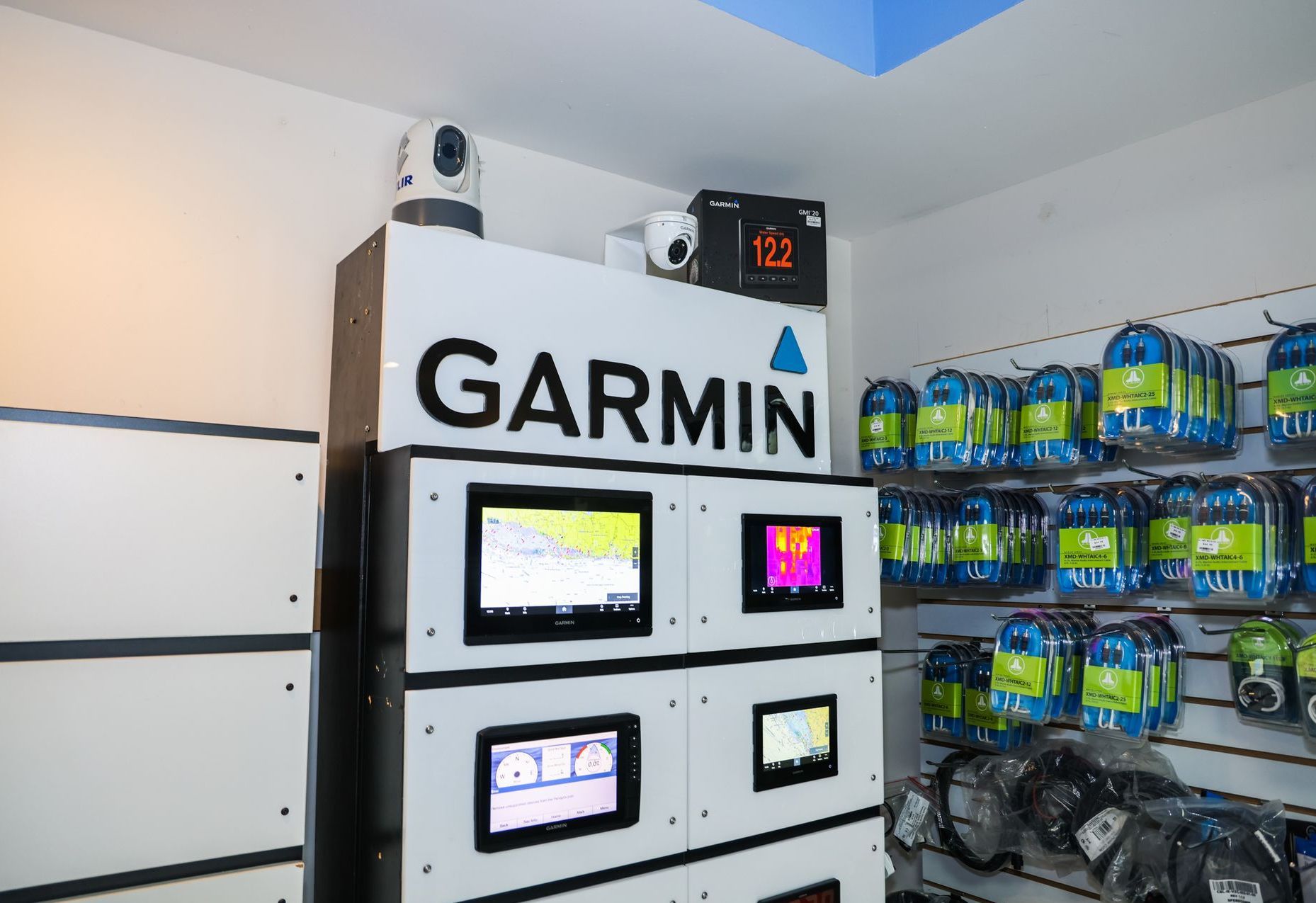 A display of garmin products in a store