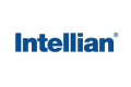 A blue logo for intellian on a white background.