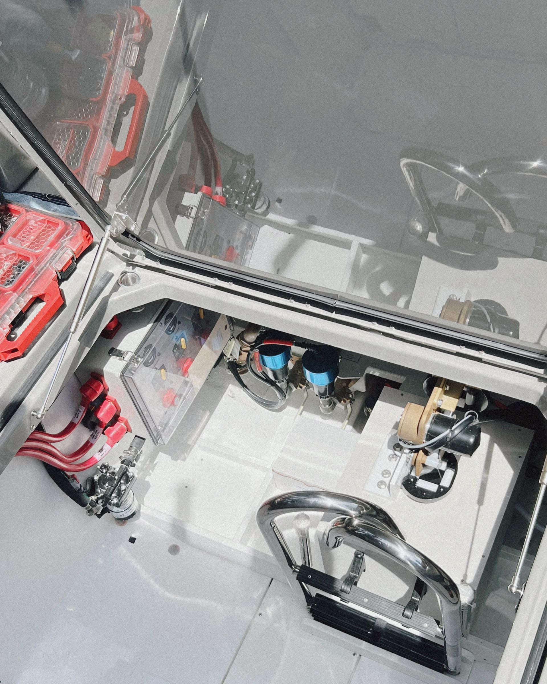 An aerial view of the inside of a boat