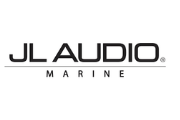 The logo for jl audio marine is black and white.