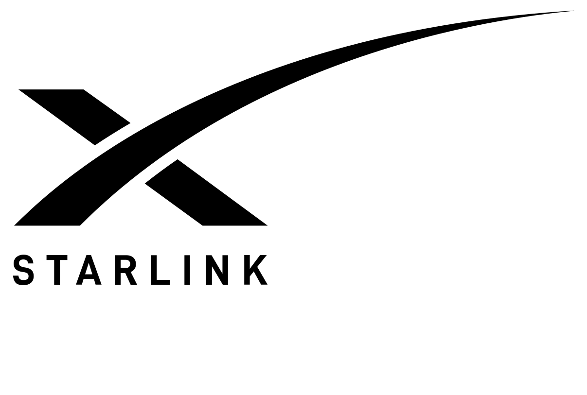A black and white starlink logo on a white background.