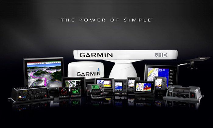 A bunch of garmin products are displayed on a black background