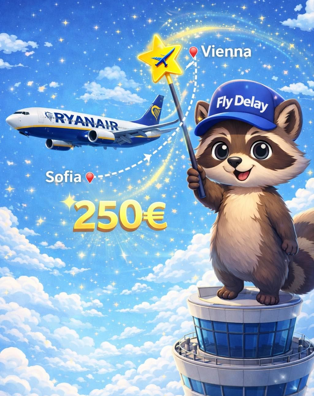 магически ракун който помага с обезщетения за закъснял полет