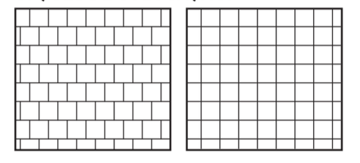 Dois desenhos de uma parede de tijolos com padrões diferentes.