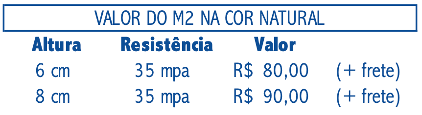 Uma placa azul e branca que diz valor do m2 na cor natural