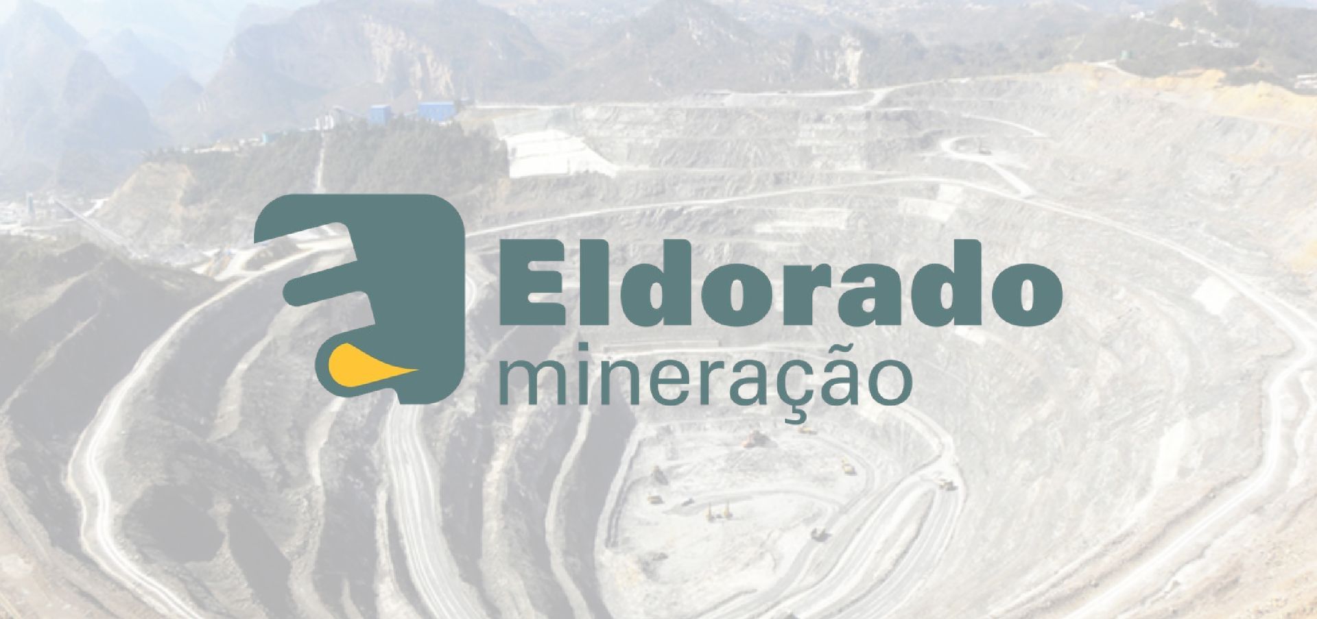 Um logotipo para a eldorado mineração com uma imagem de uma mina ao fundo.