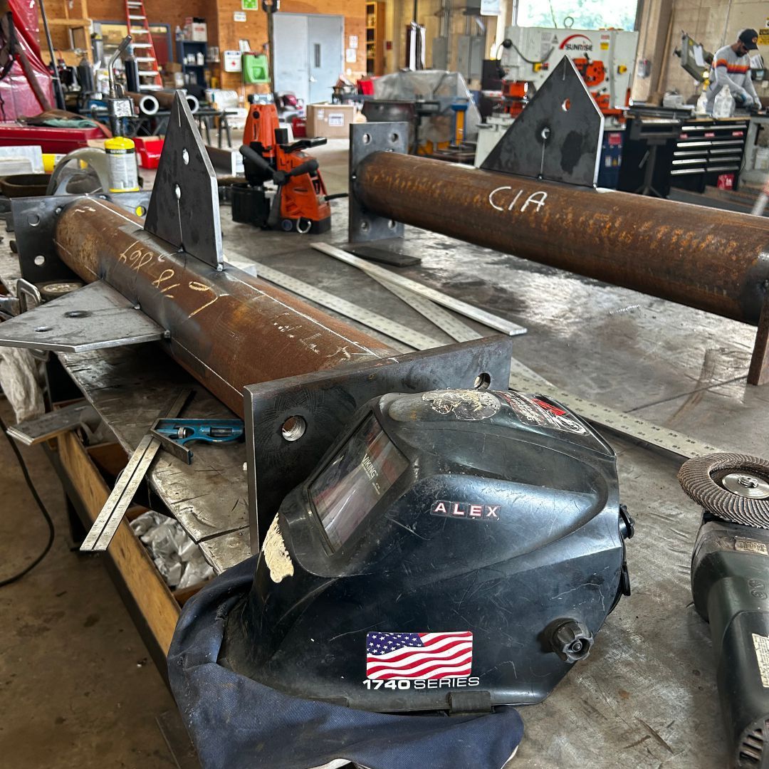 A welding helmet with an american flag on it