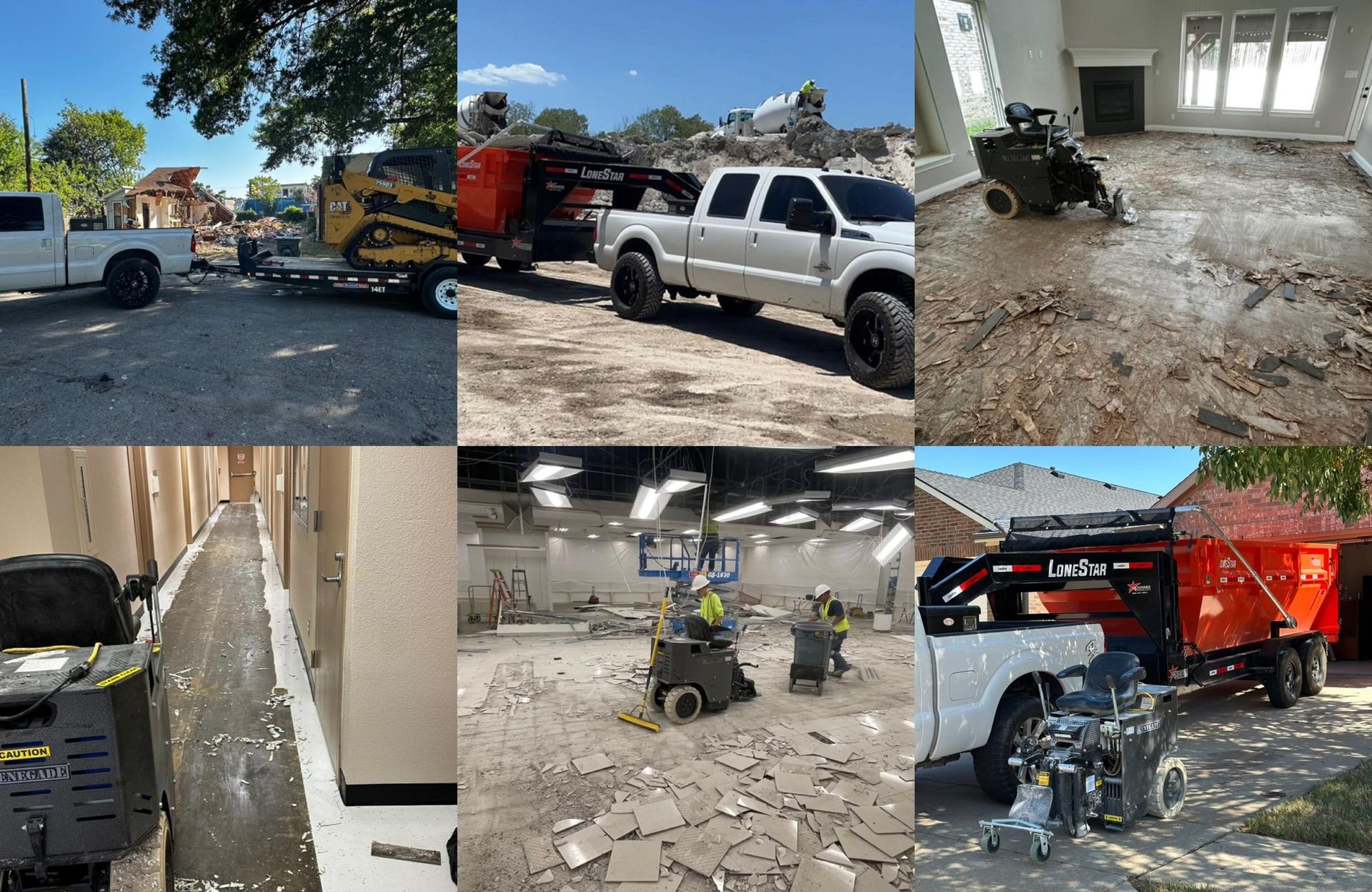 A collage of pictures of trucks and machinery on a construction site