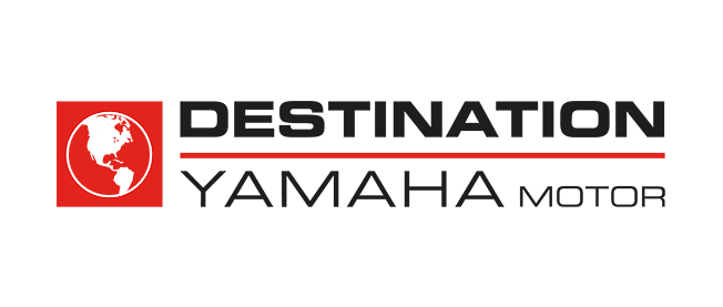 The logo for destination yamaha motor is red and black.