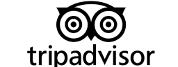 The tripadvisor logo is black and white and has an owl on it.