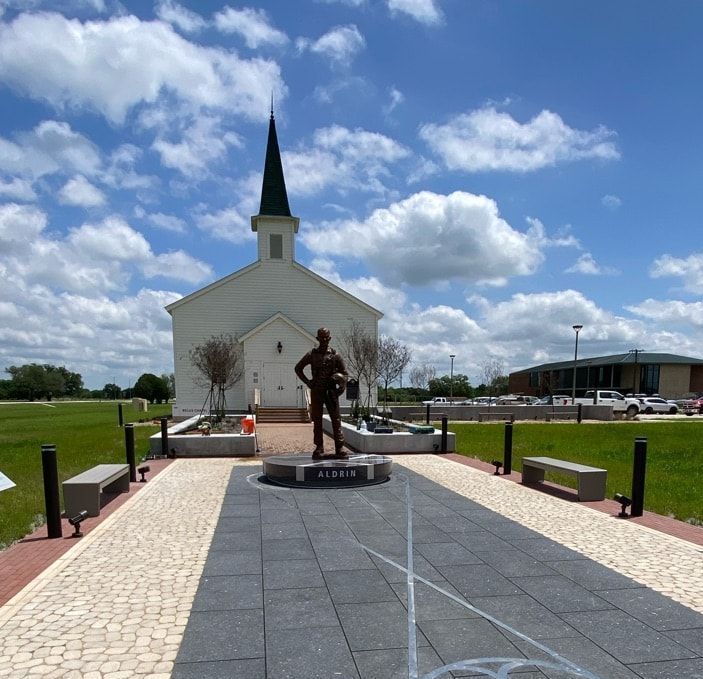 Statue of Buzz Aldrin at RELLIS Administration Complex at Texas A&M