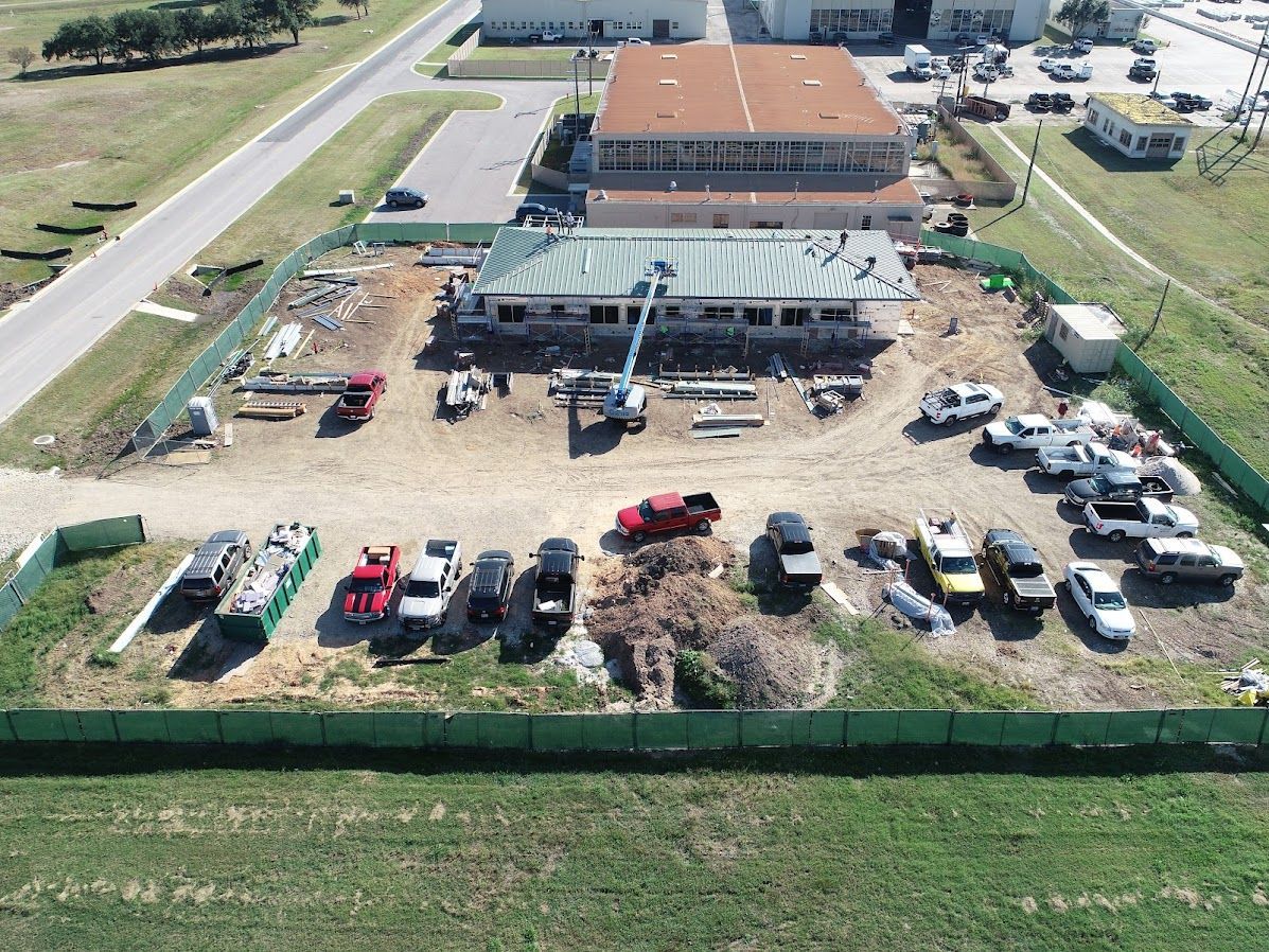 An aerial view of a construction site for the ESL Lab at Texas A&M