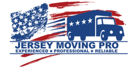 Logo for Jersey Moving Pro: moving truck with stars, American flag background.