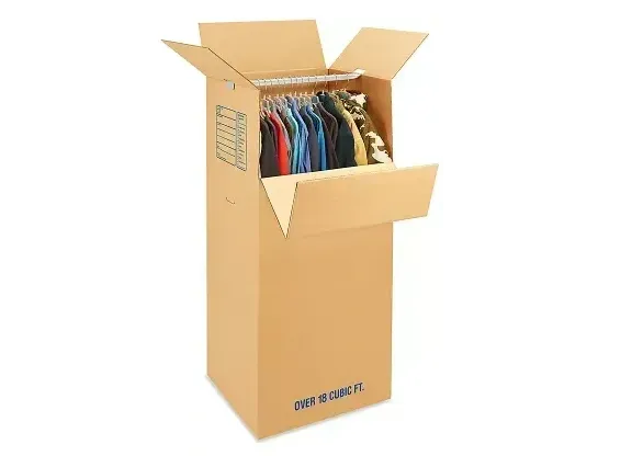 Heavy-Duty Tall Wardrobe Moving Box with Metal Hanging Bar