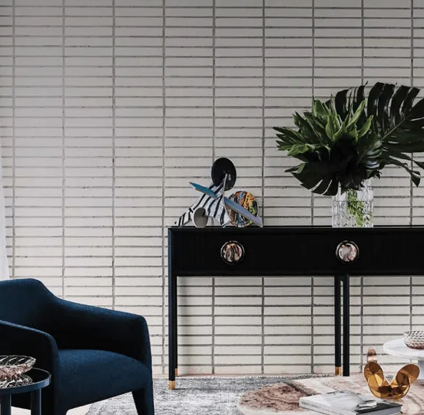 Modern Living Room With Black Console Table, Leafy Plant, and Blue Armchair — Hunter Valley Bricks & Pavers in Scone, NSW