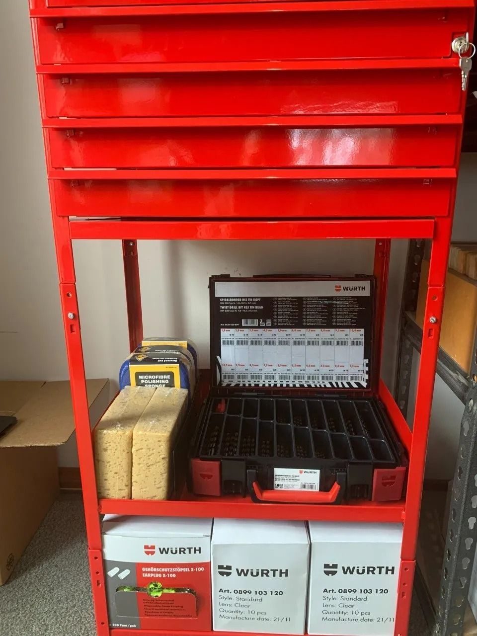 Red Wurth Tool Cabinet With Drawers, Shelves, and Various Tool Organizers — Hunter Valley Bricks & Pavers in Scone, NSW