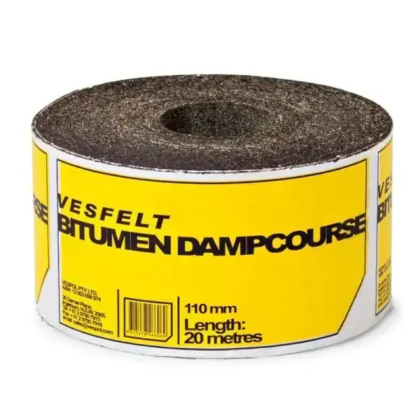 Roll of Vesfelt Bitumen Dampcourse; Yellow Label With Black Text — Hunter Valley Bricks & Pavers in Scone, NSW