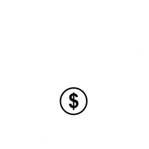 A dollar sign in a circle on a white cannabis leaf.