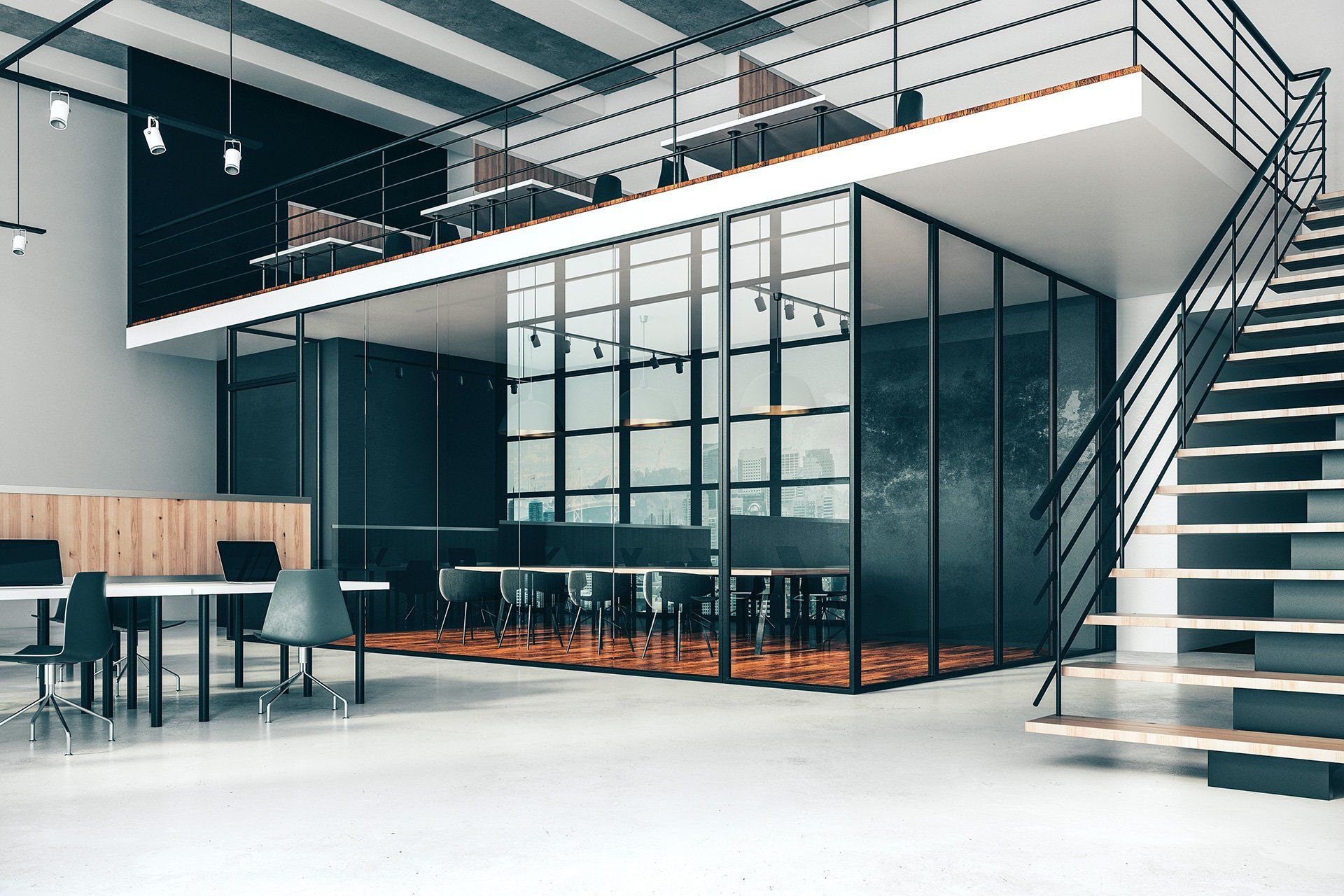 Clean office glass and floor