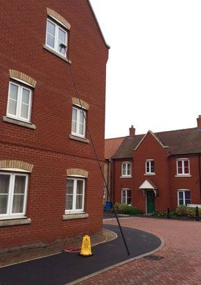 Window cleaning brick building