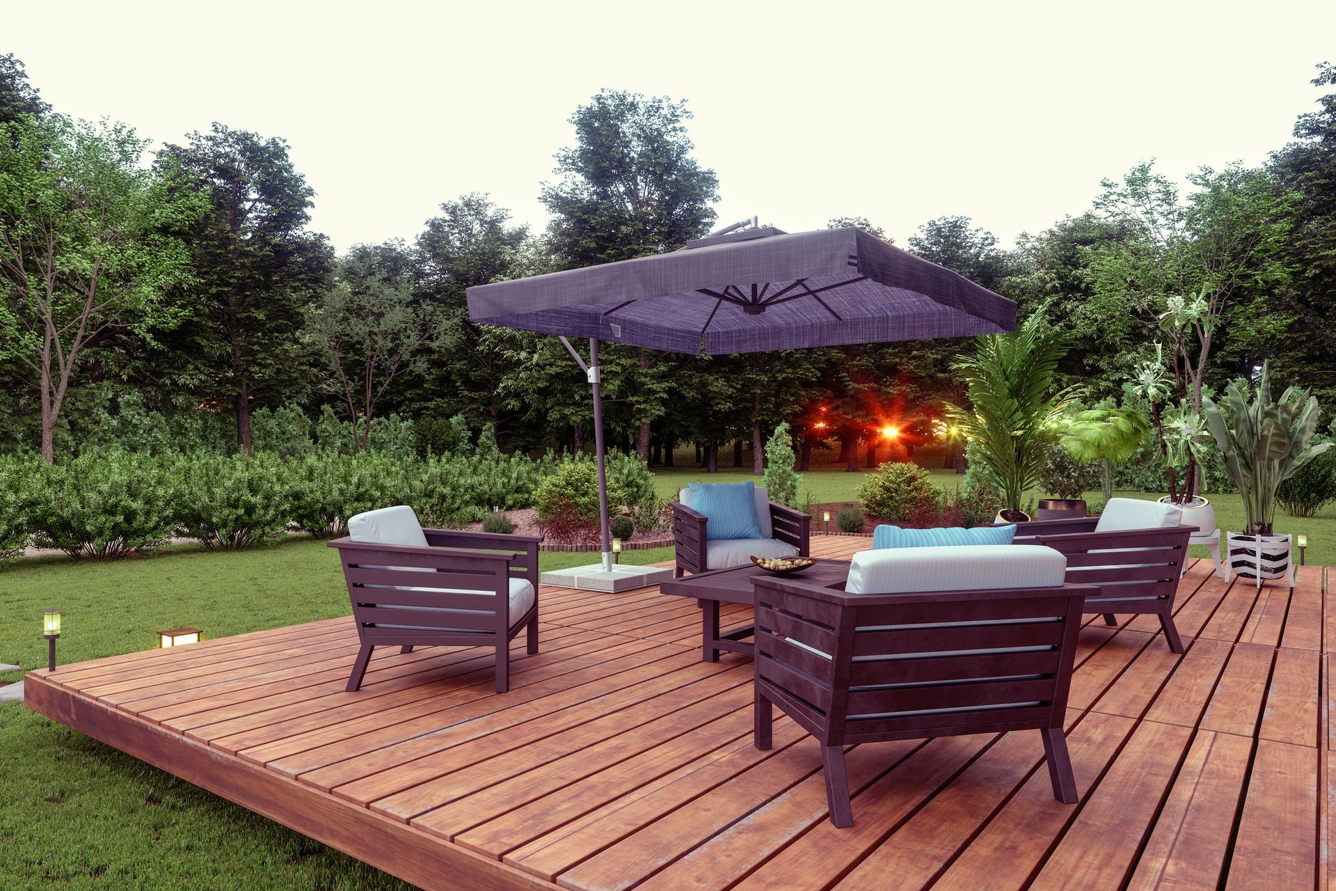 A wooden deck with chairs and an umbrella on it - Smyrna, TN - Ryan Home Improvements