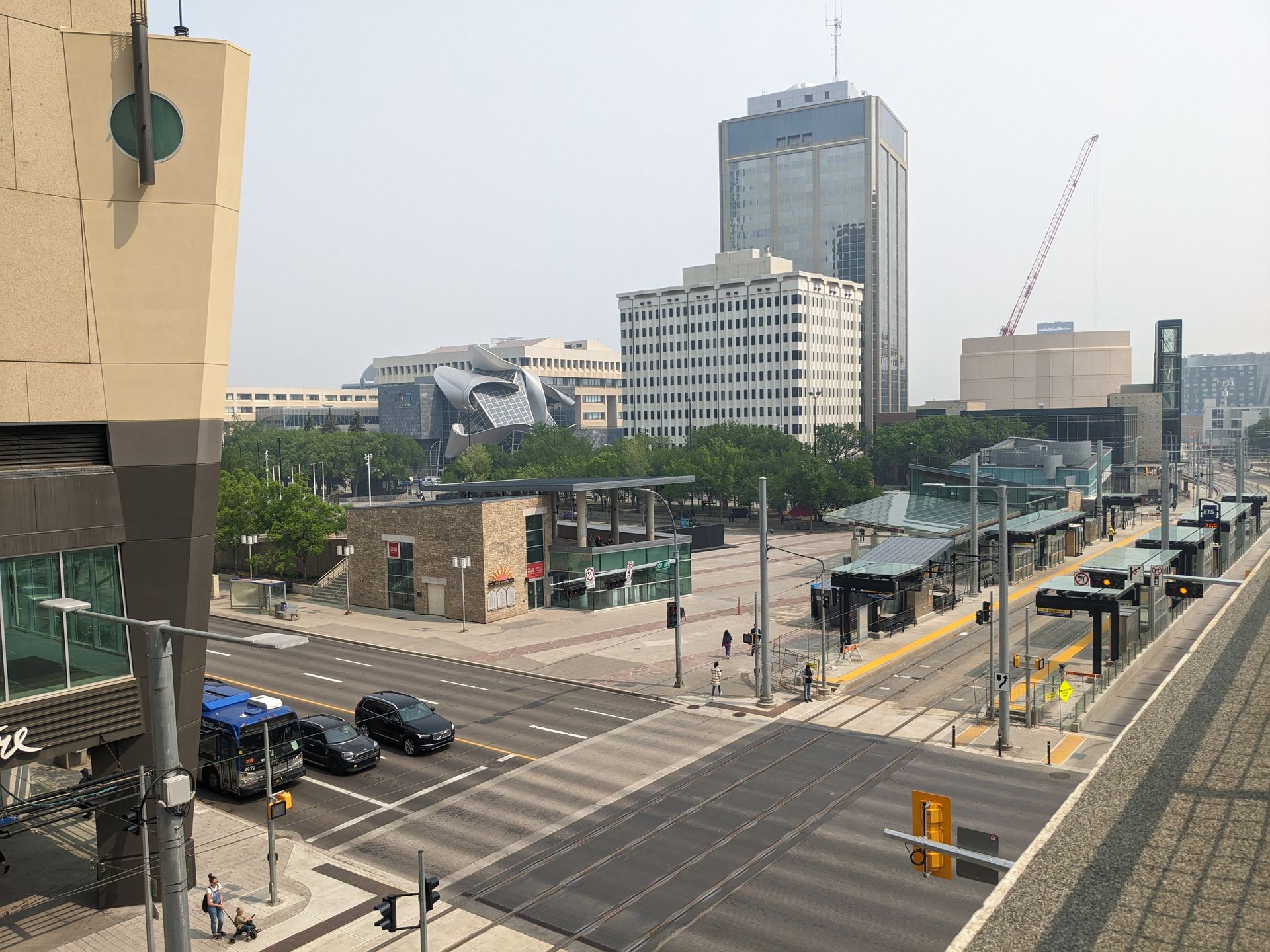 view of churchill square from rooftop patio