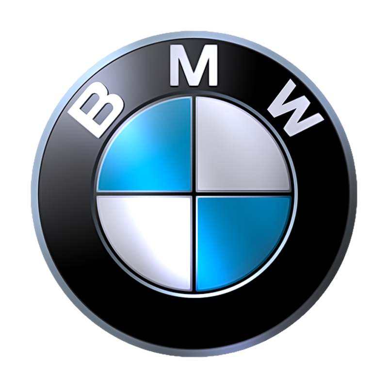 BMW logo: Black circle with smaller circle in the middle divided into blue and white quadrants