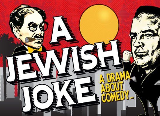 Red, yellow, white and black logo for A Jewish Joke the play