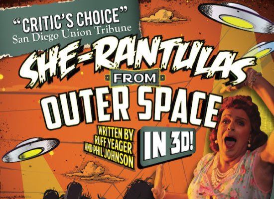 Colorful logo for She-Rantulas from Outer Space the play